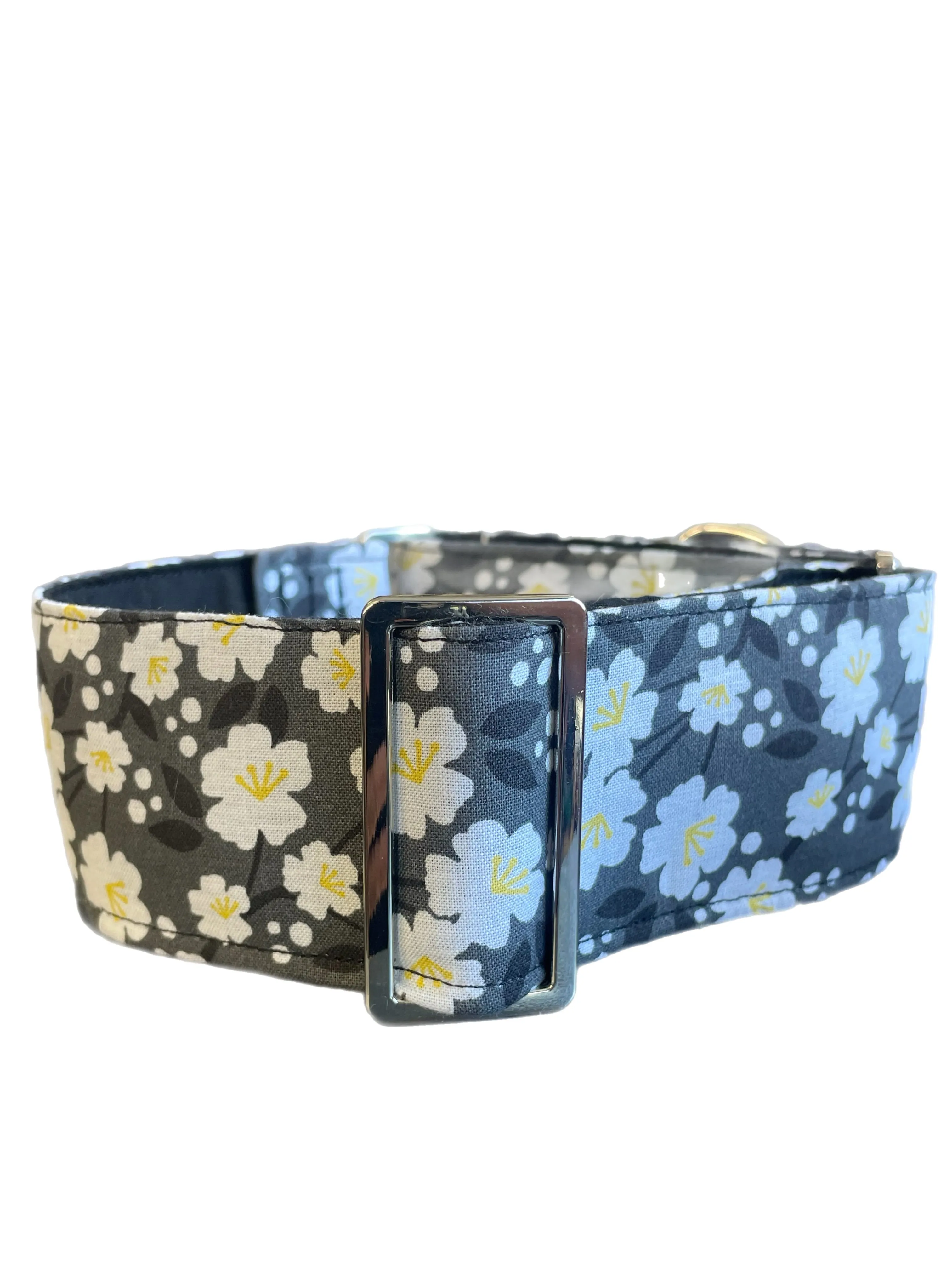 Grey floral Cotton covered greyhound Martingale collar 50mm width super soft