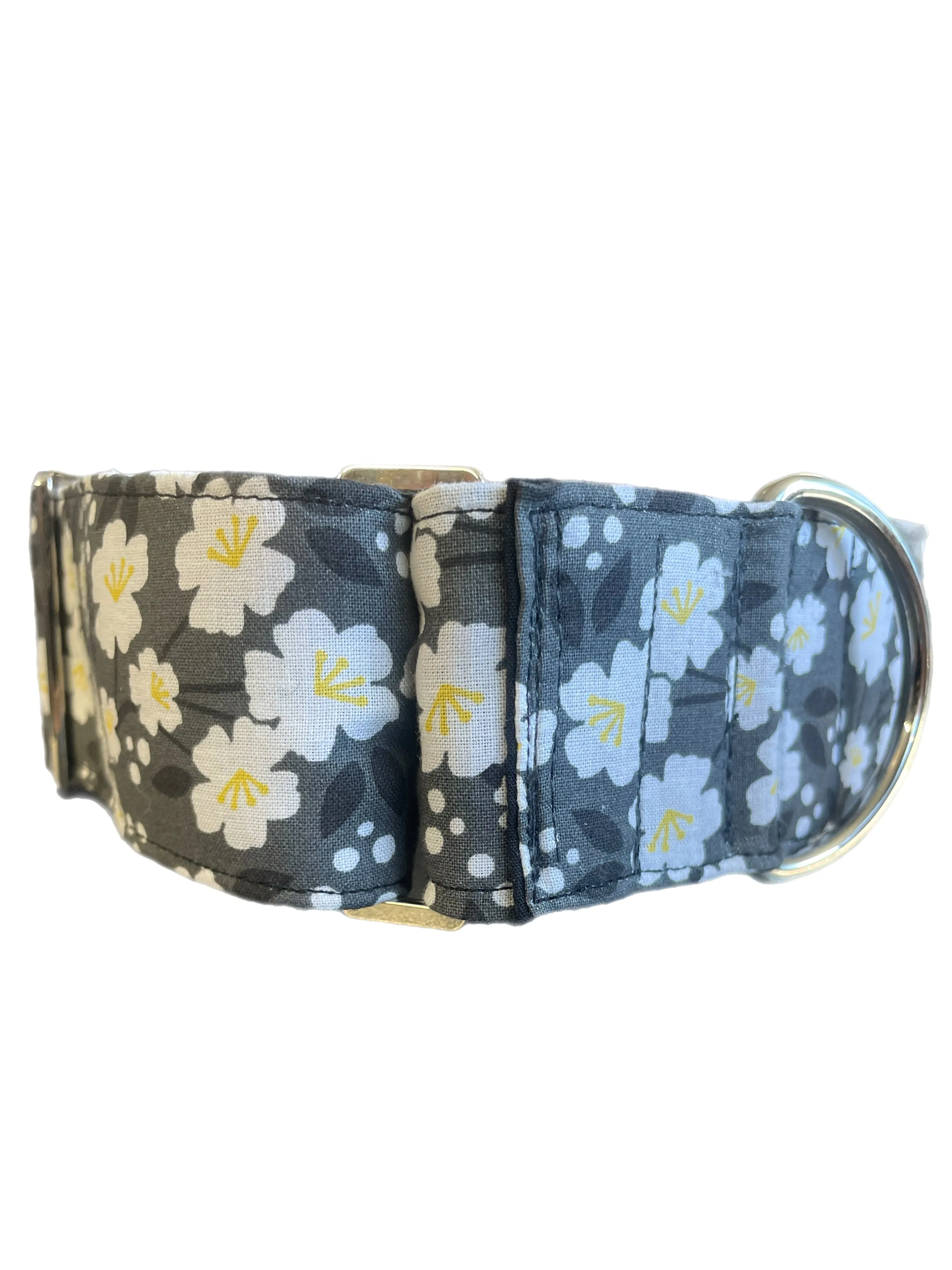 Grey floral Cotton covered greyhound Martingale collar 50mm width super soft