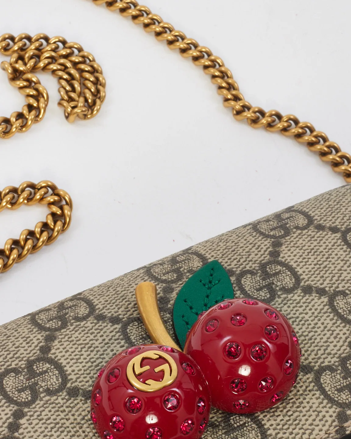 Gucci Beige GG Supreme Canvas Mini Cherries Convertible Clutch Crossbody