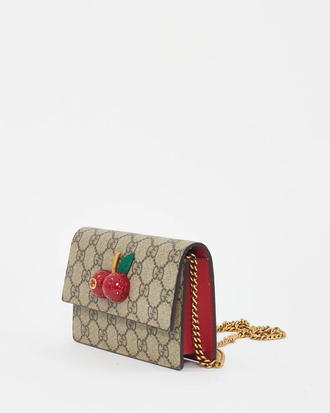 Gucci Beige GG Supreme Canvas Mini Cherries Convertible Clutch Crossbody