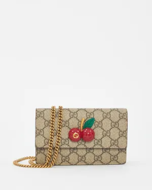 Gucci Beige GG Supreme Canvas Mini Cherries Convertible Clutch Crossbody