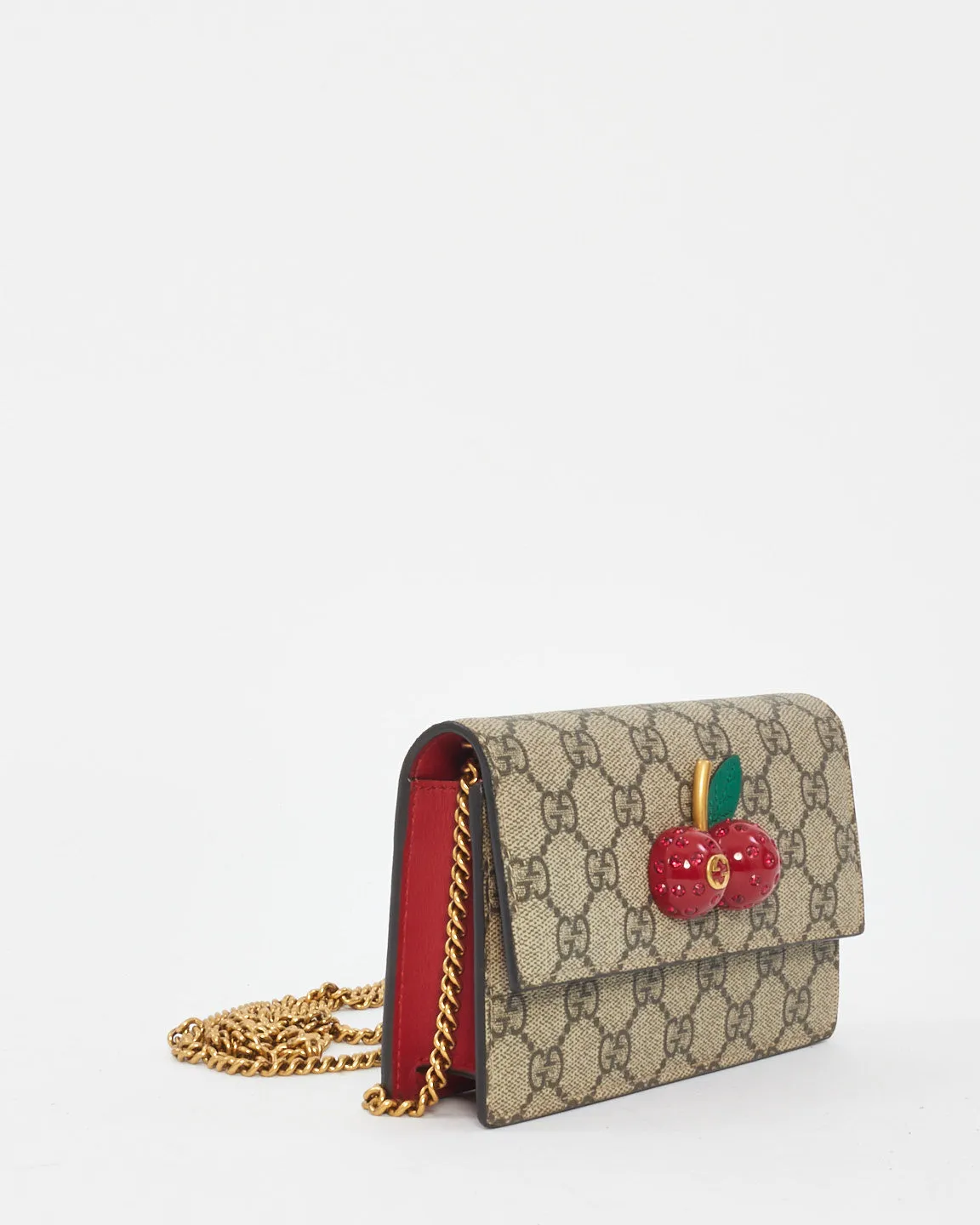 Gucci Beige GG Supreme Canvas Mini Cherries Convertible Clutch Crossbody