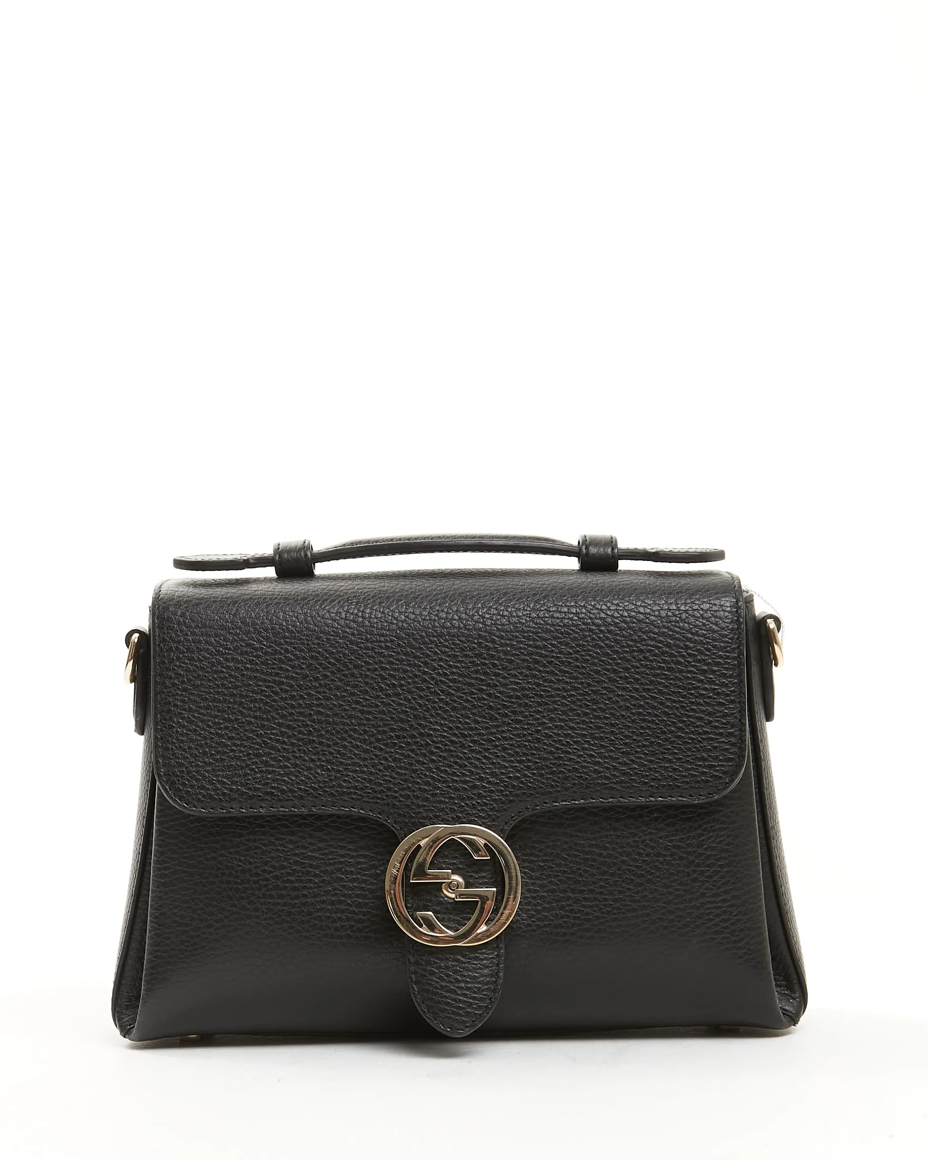 Gucci Black Pebbled Leather Interlocking G Dollar Convertible Crossbody
