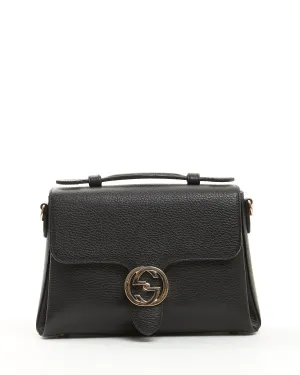 Gucci Black Pebbled Leather Interlocking G Dollar Convertible Crossbody