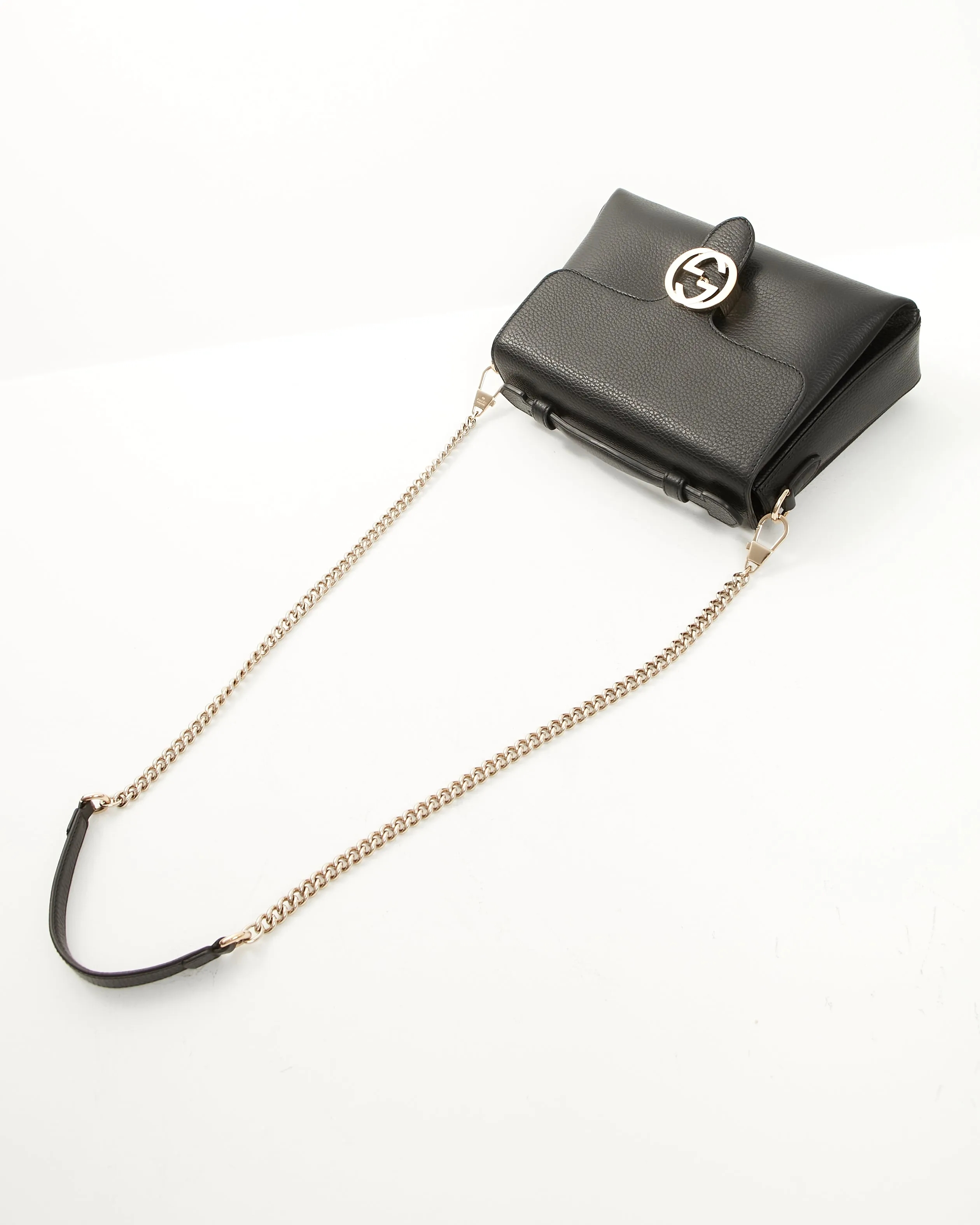 Gucci Black Pebbled Leather Interlocking G Dollar Convertible Crossbody