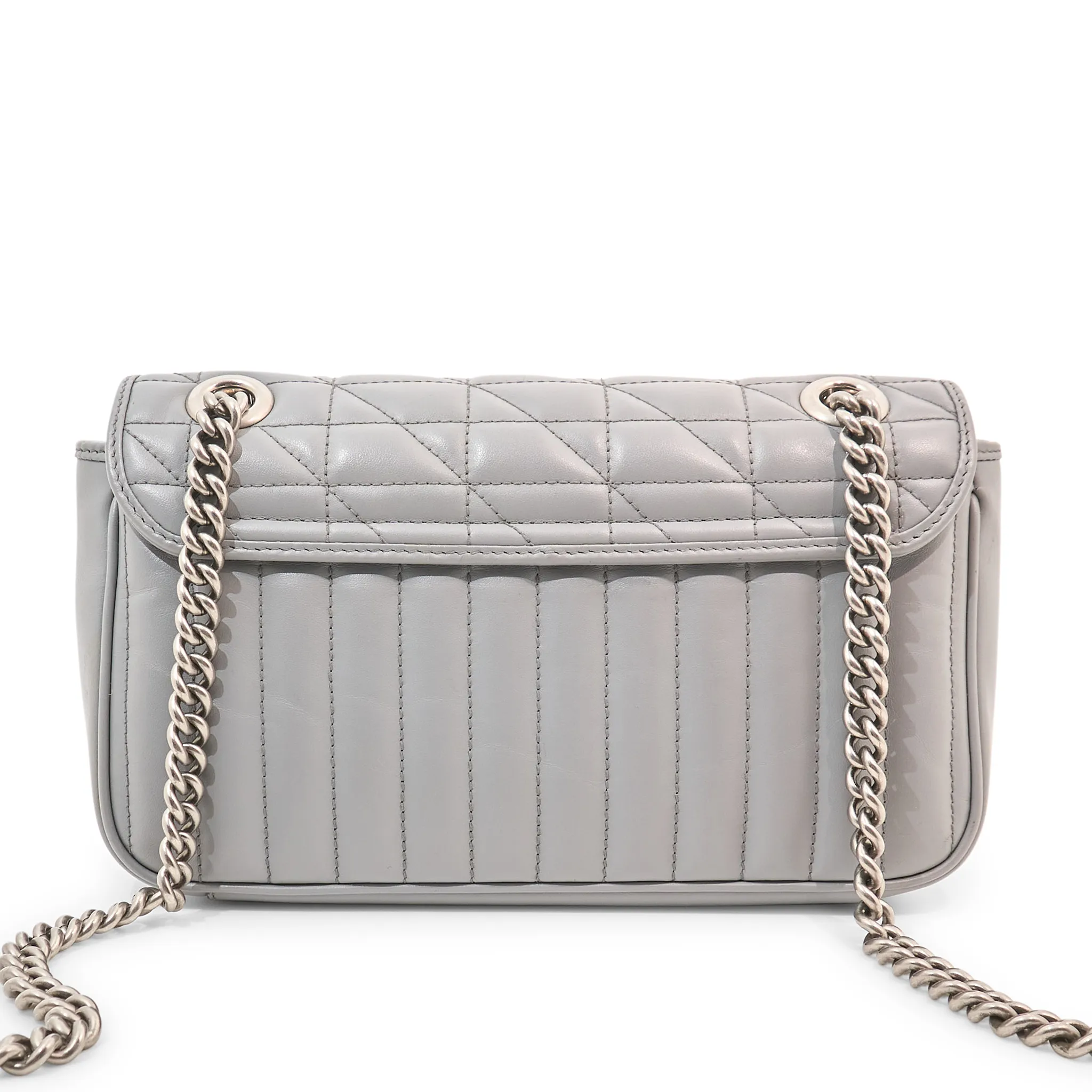 Gucci GG Marmont Flap Bag Grey Matelasse Leather Small