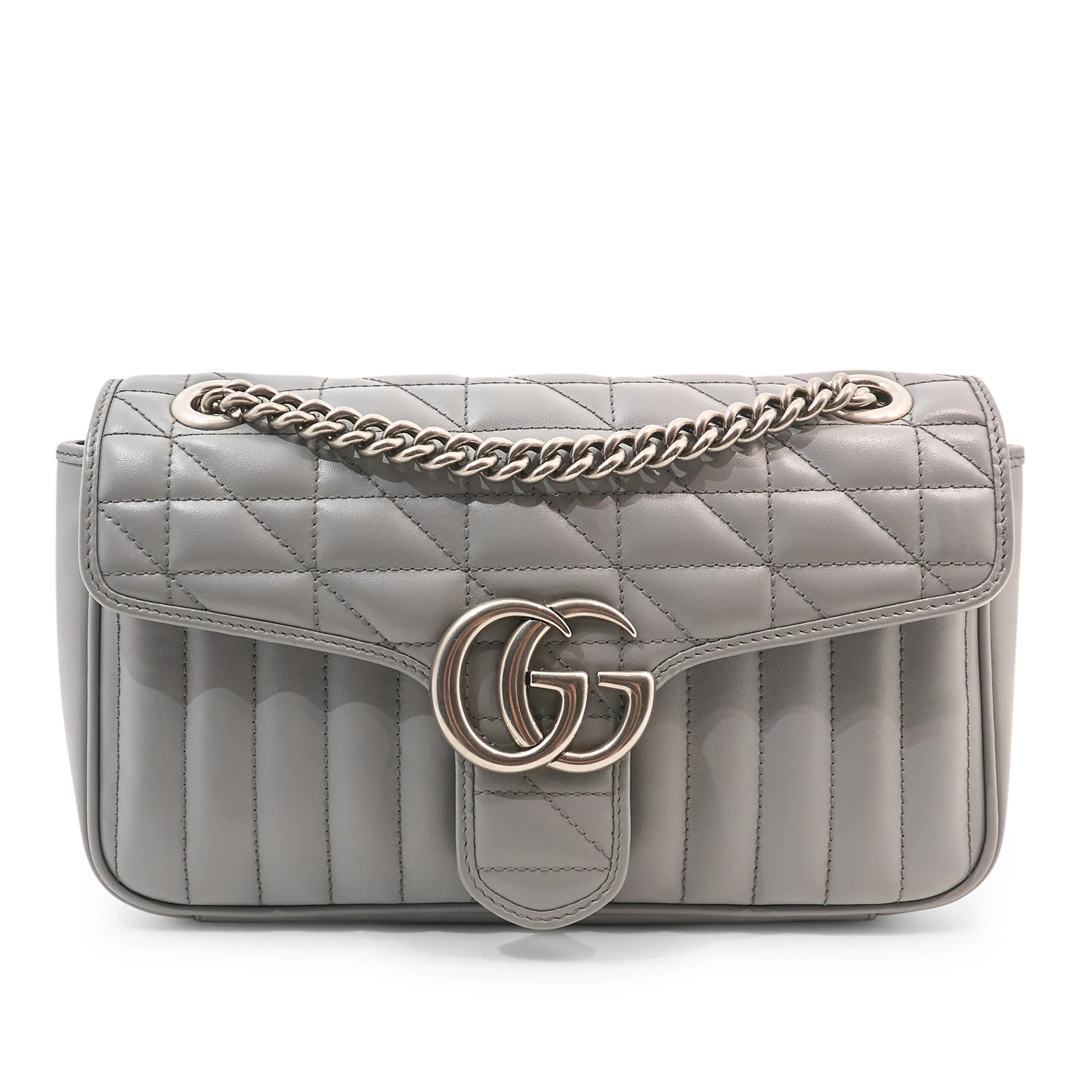 Gucci GG Marmont Flap Bag Grey Matelasse Leather Small