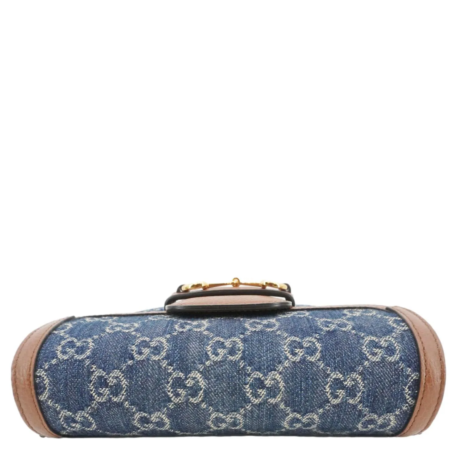 GUCCI Horsebit 1955 Flap Mini Denim Shoulder Bag Blue 658574
