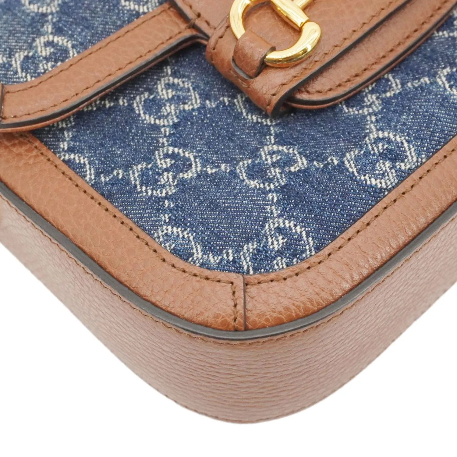 GUCCI Horsebit 1955 Flap Mini Denim Shoulder Bag Blue 658574