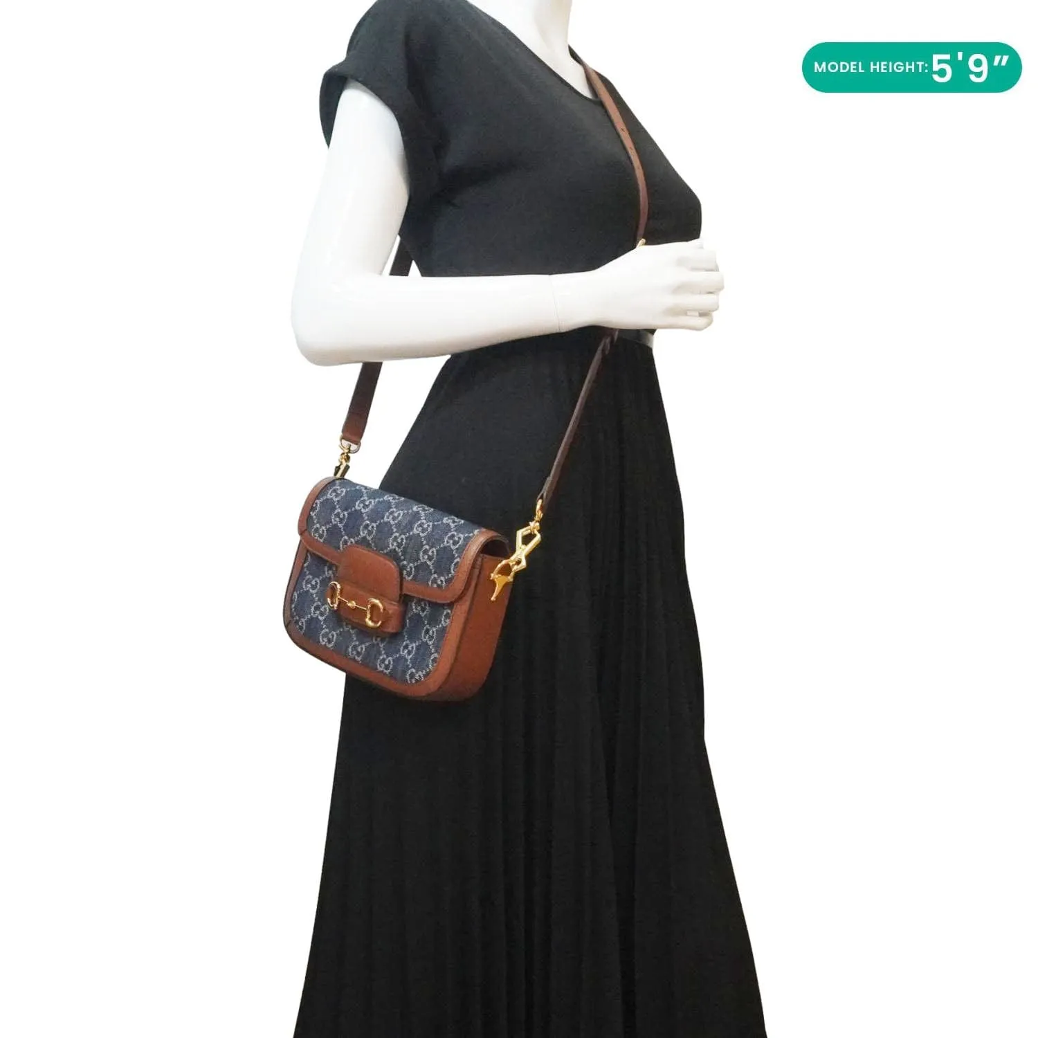 GUCCI Horsebit 1955 Flap Mini Denim Shoulder Bag Blue 658574