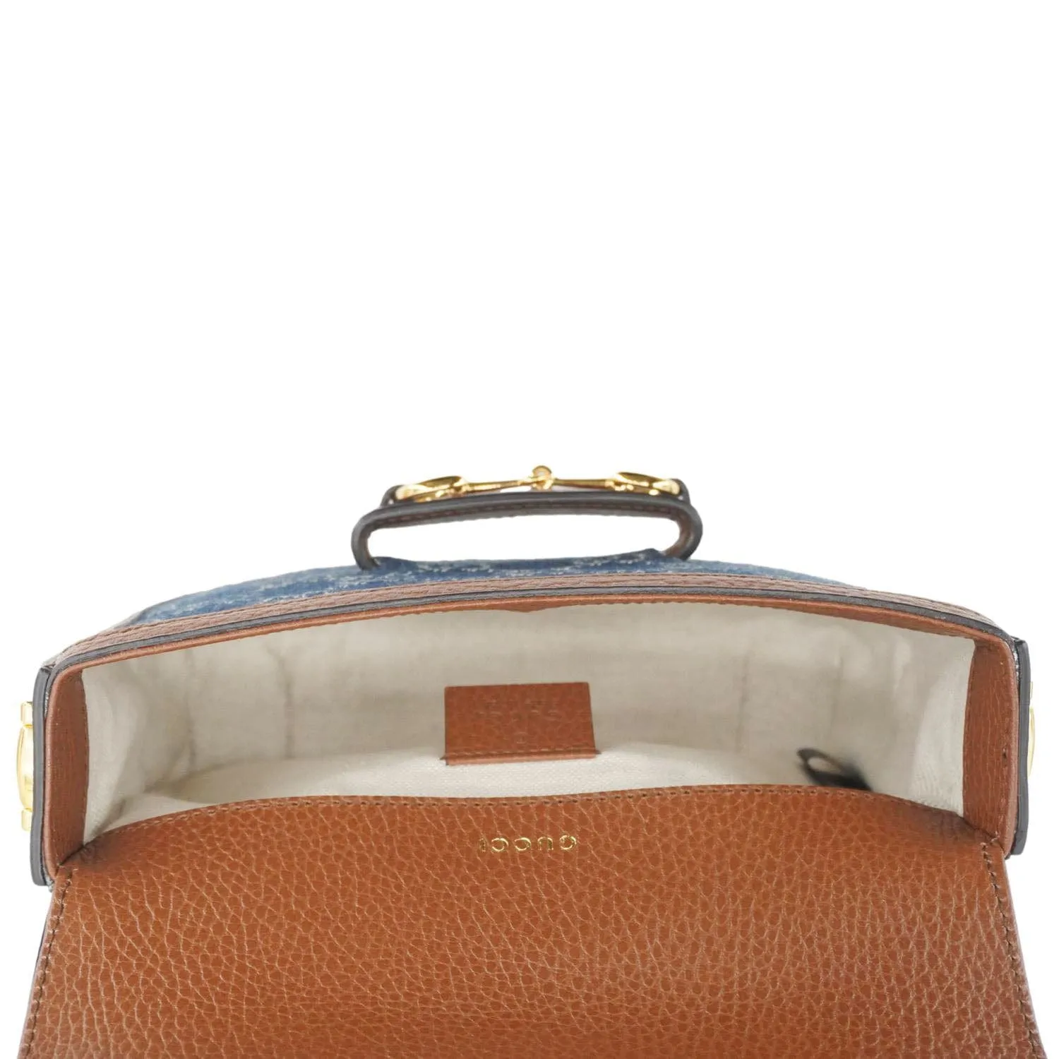 GUCCI Horsebit 1955 Flap Mini Denim Shoulder Bag Blue 658574