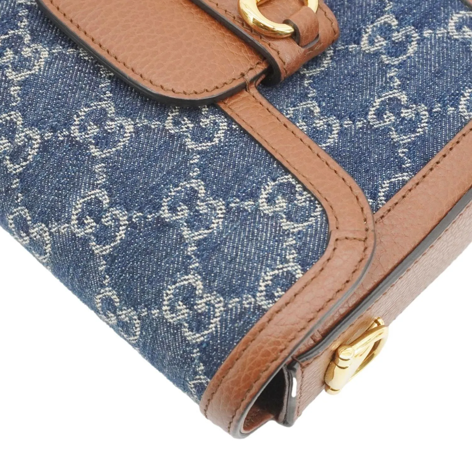 GUCCI Horsebit 1955 Flap Mini Denim Shoulder Bag Blue 658574