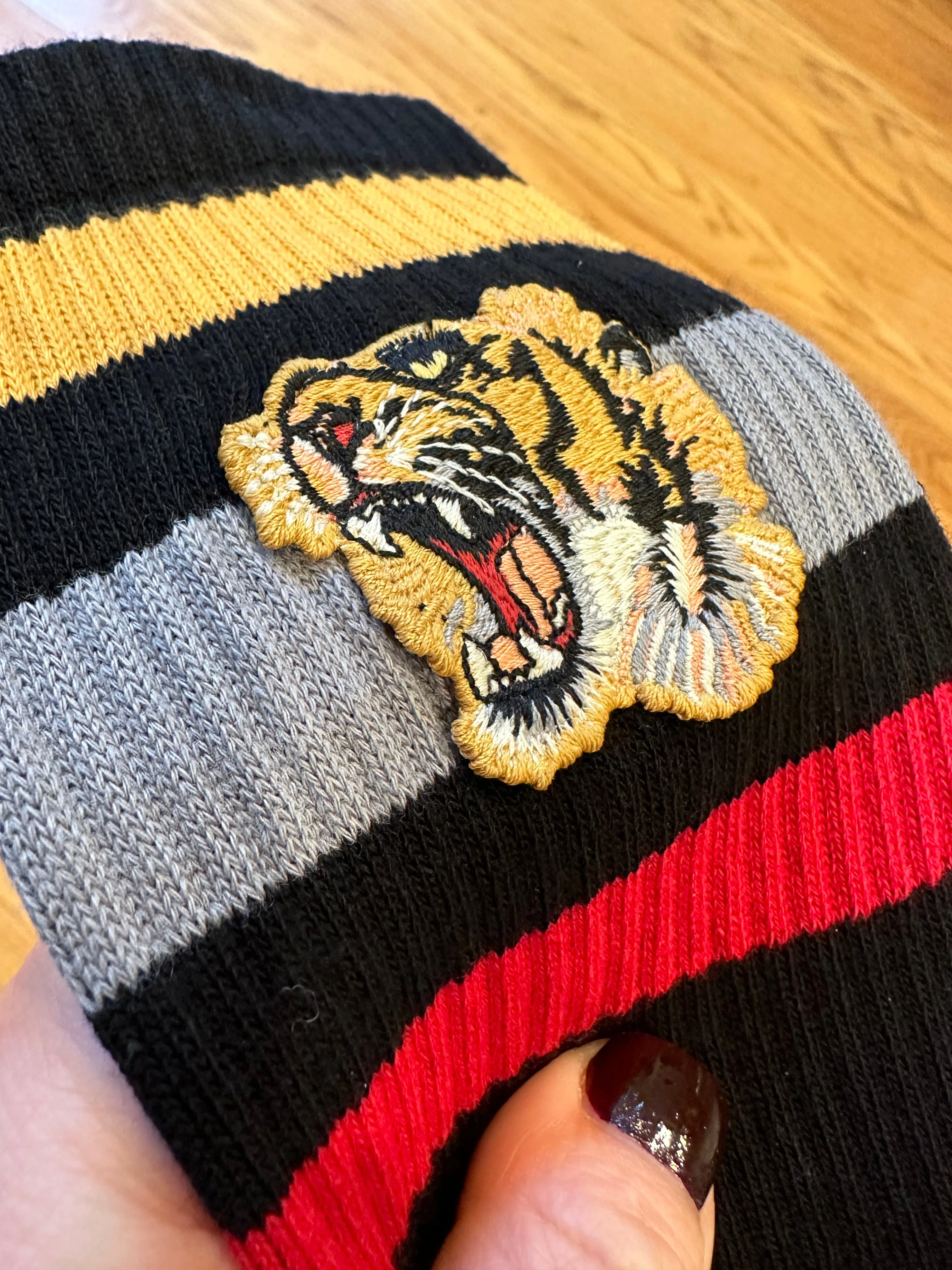 Gucci Little Williams Sports Sock in Black w/ Tiger Appliqué