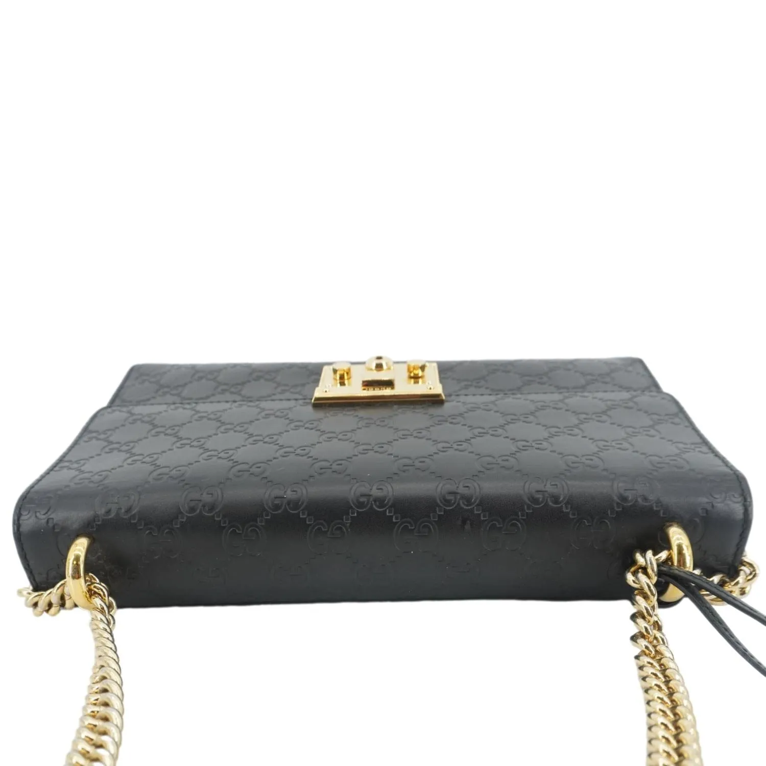 GUCCI Padlock Medium Leather Chain Shoulder Bag Black 409486