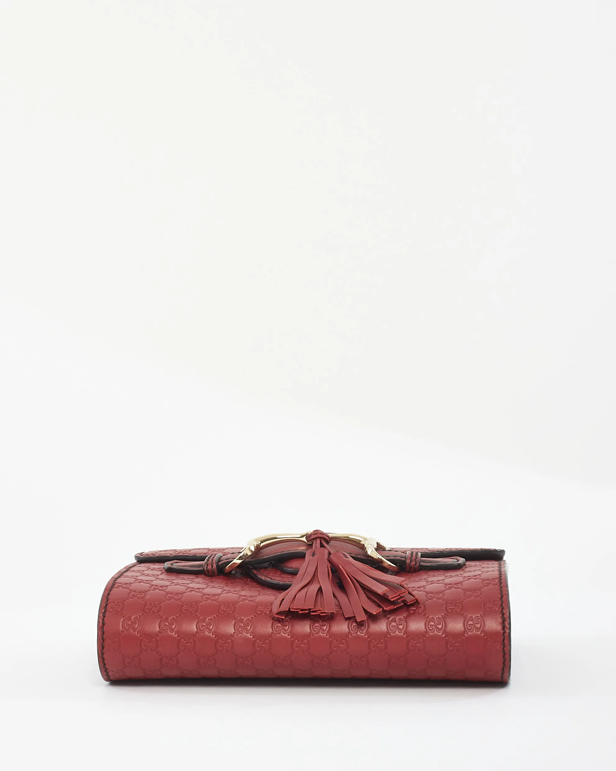 Gucci Red Leather Signature Micro Guccissima GG Mini Emily Crossbody Chain Bag