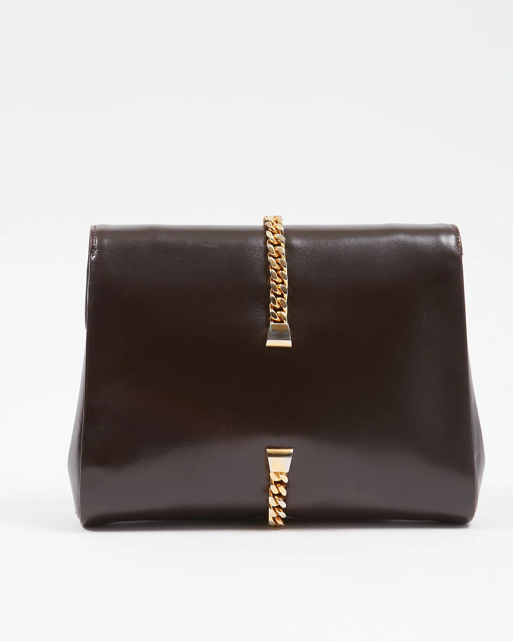 Gucci Vintage Brown Leather Gold Buckle Chain Shoulder Bag