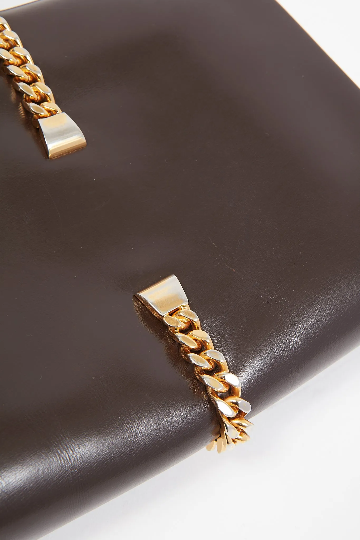 Gucci Vintage Brown Leather Gold Buckle Chain Shoulder Bag