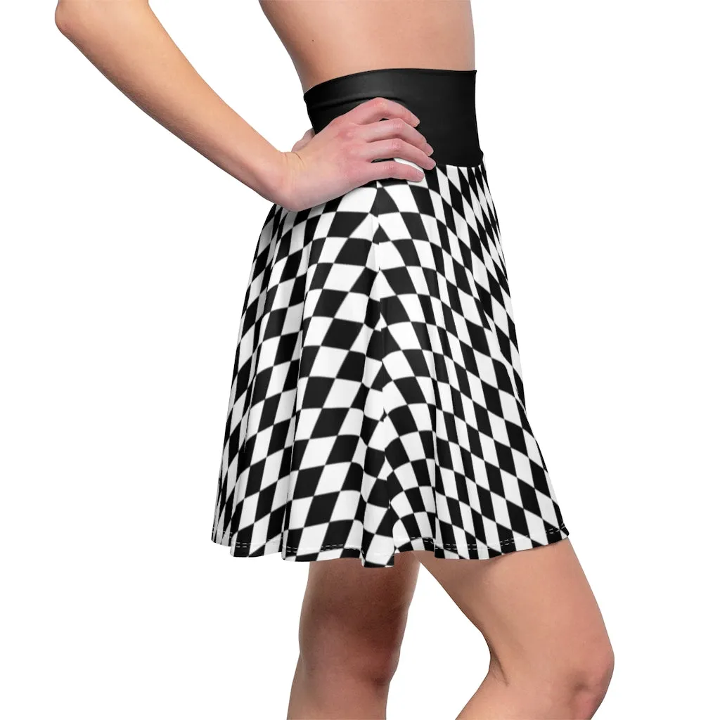 Harelquin Black White Diamonds Women's Skater Skirt Comic Book Costume Cosplay Joker Anti-Hero Gift for Her Harley Quinn
