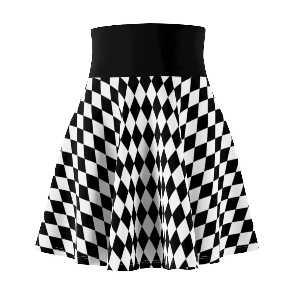 Harelquin Black White Diamonds Women's Skater Skirt Comic Book Costume Cosplay Joker Anti-Hero Gift for Her Harley Quinn