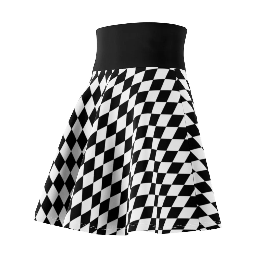 Harelquin Black White Diamonds Women's Skater Skirt Comic Book Costume Cosplay Joker Anti-Hero Gift for Her Harley Quinn