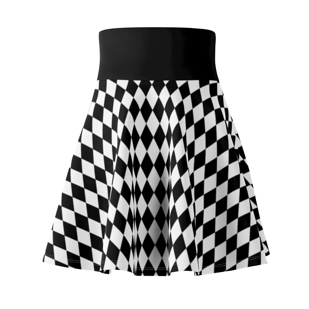 Harelquin Black White Diamonds Women's Skater Skirt Comic Book Costume Cosplay Joker Anti-Hero Gift for Her Harley Quinn