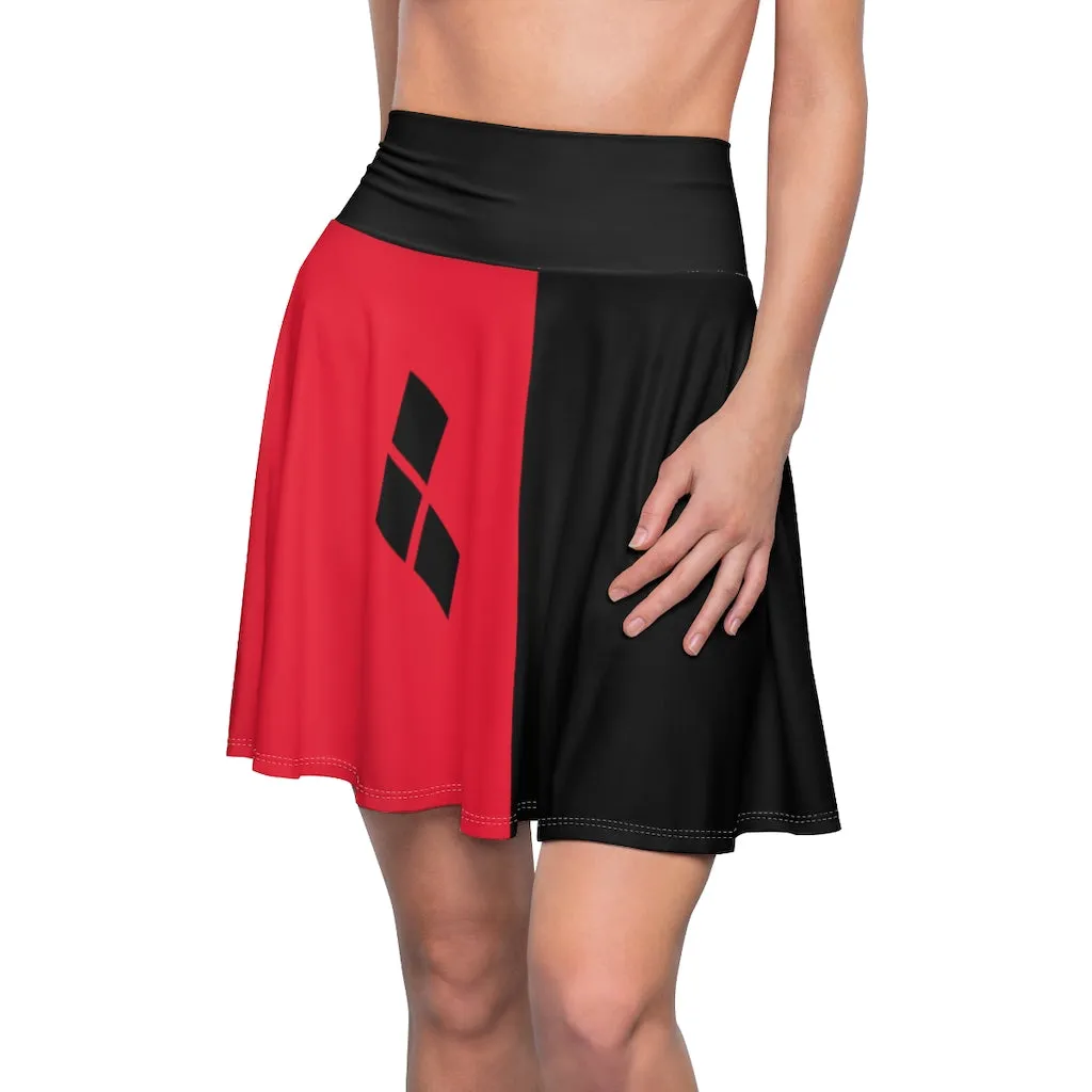 Harley Women's Skater Skirt Red Black Comic Book Inspired Costume Cosplay Joker Anti-Hero Gift for Her  Ms. Quinn Inspired