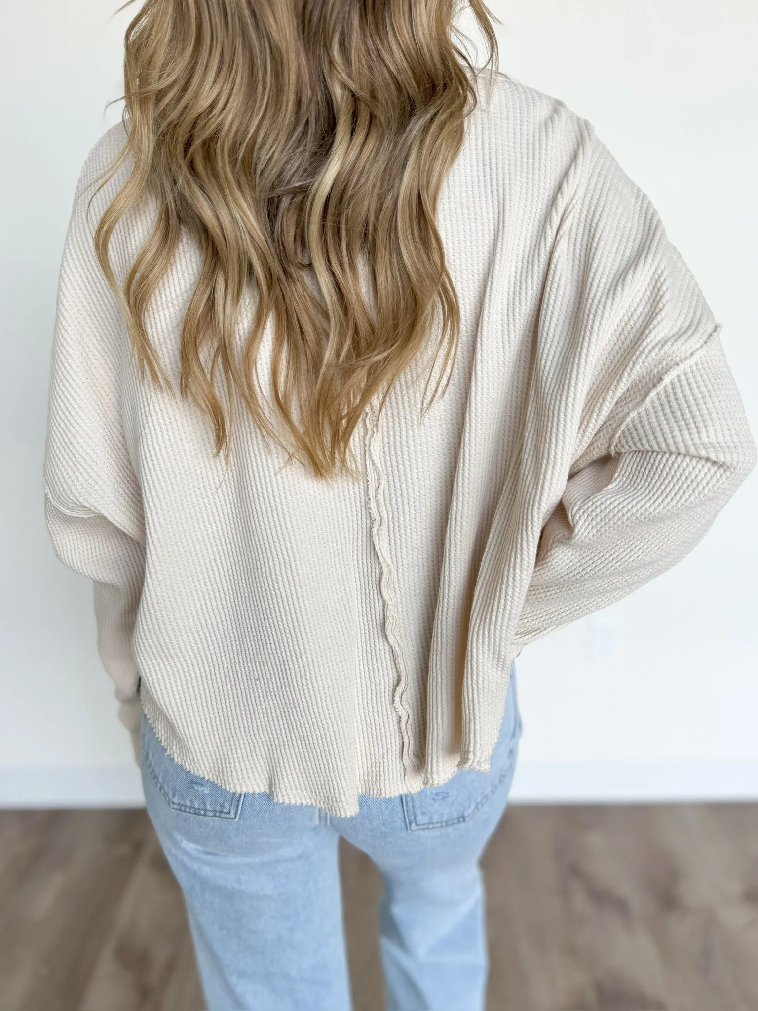 Hayley Drop Shoulder Waffle Top in Alpaca