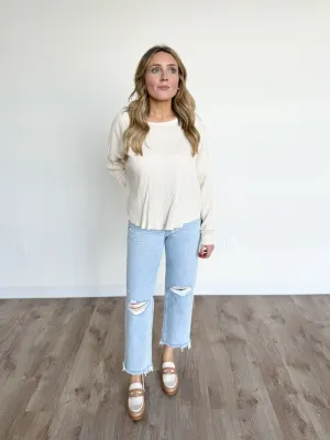 Hayley Drop Shoulder Waffle Top in Alpaca