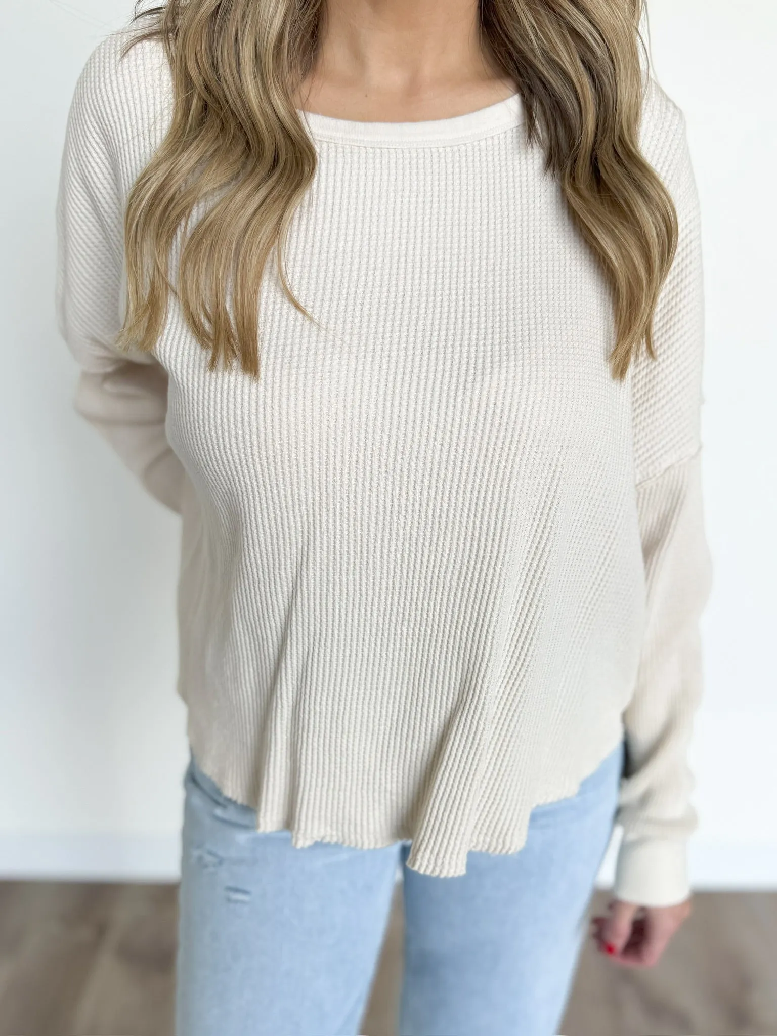Hayley Drop Shoulder Waffle Top in Alpaca