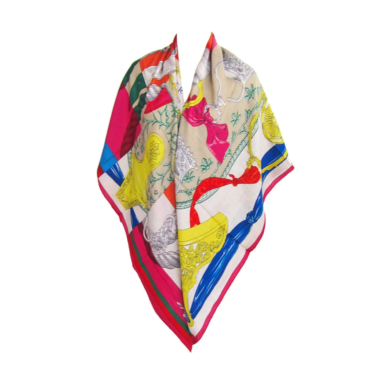 Hermes Cavalleria d'Etriers Oatmeal Cashmere Silk Shawl Scarf