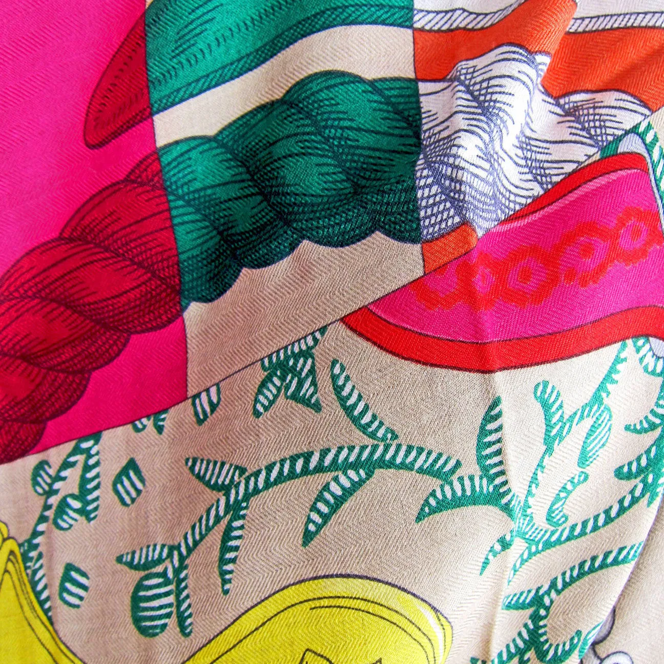 Hermes Cavalleria d'Etriers Oatmeal Cashmere Silk Shawl Scarf