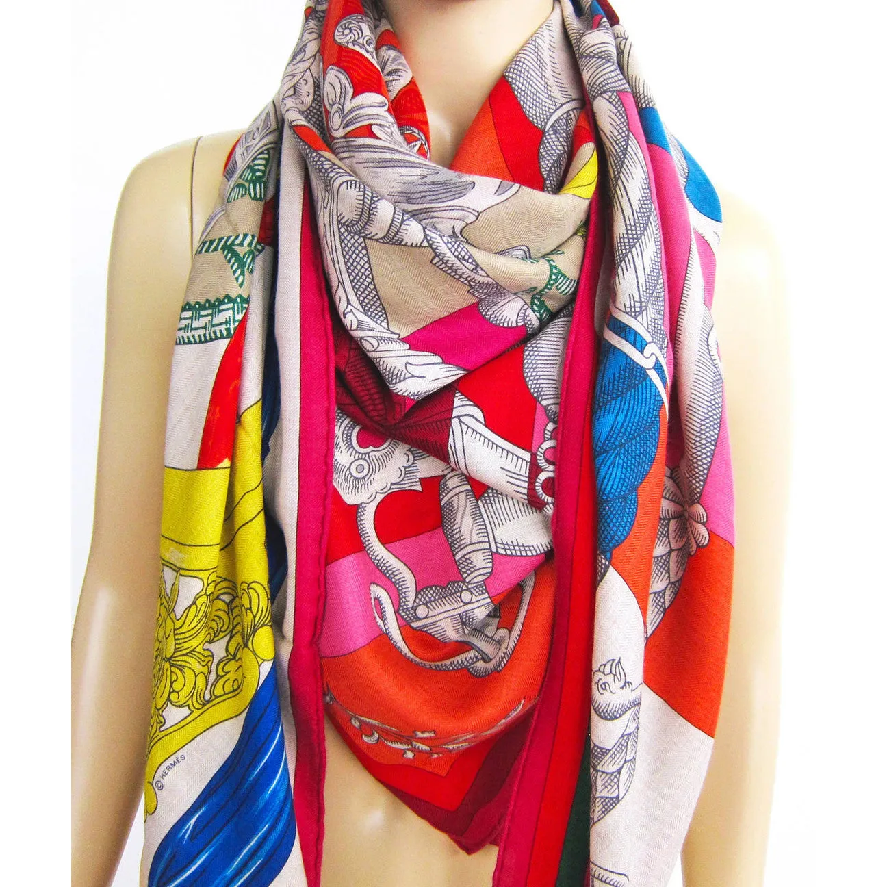 Hermes Cavalleria d'Etriers Oatmeal Cashmere Silk Shawl Scarf