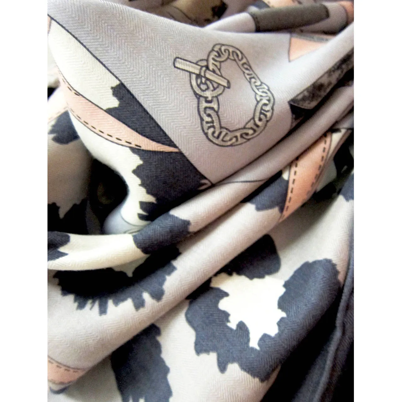 Hermes Monsieur et Madame Cashmere Silk Shawl GM 140cm Grey Pink