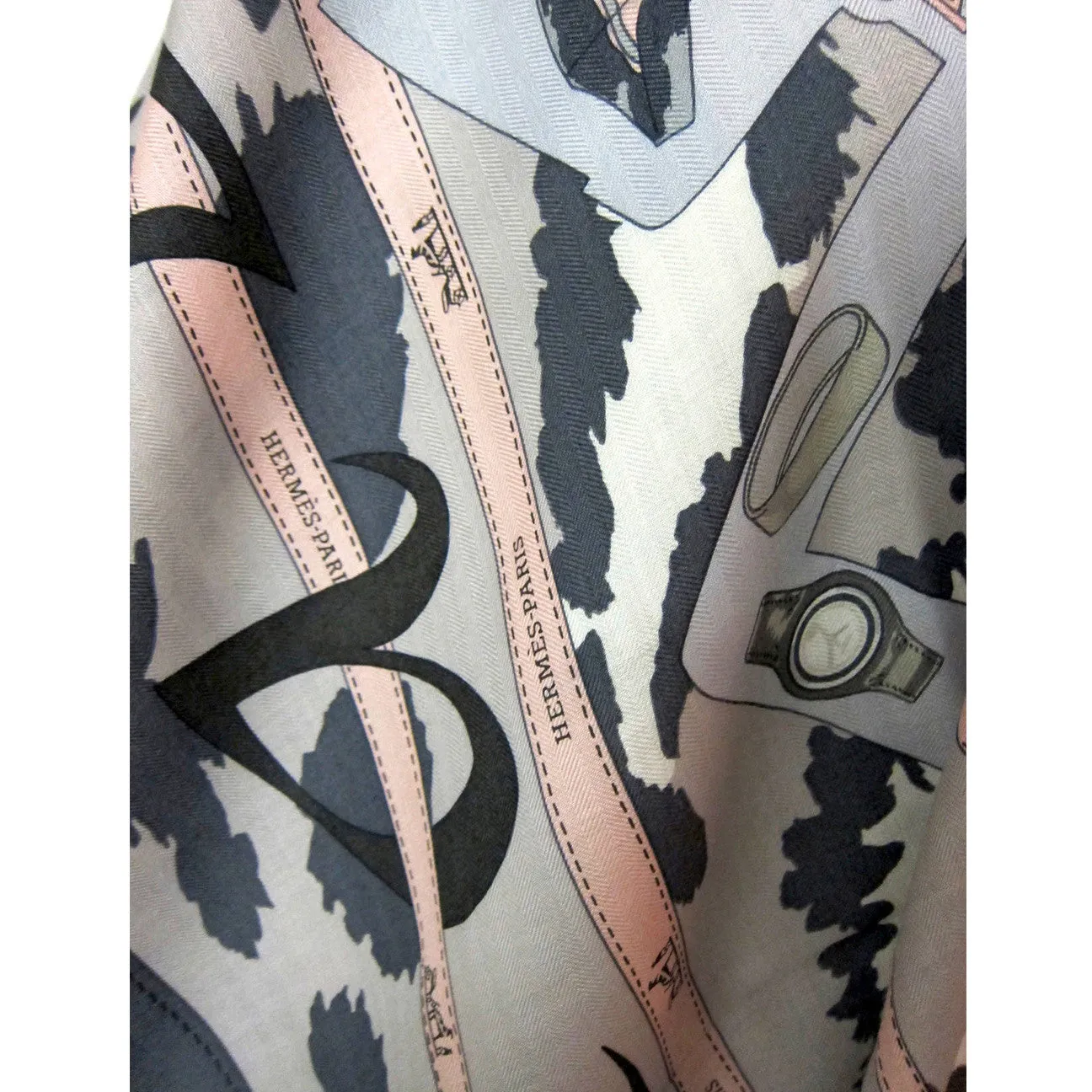 Hermes Monsieur et Madame Cashmere Silk Shawl GM 140cm Grey Pink