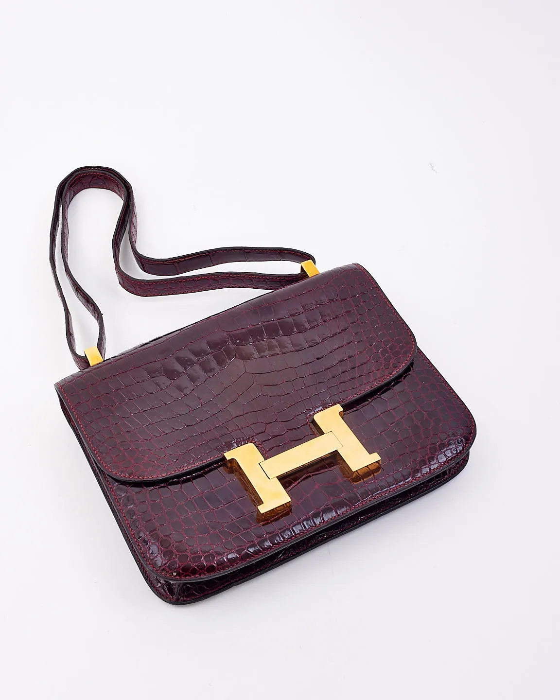 Hermès Vintage Burgundy Crocodile Porossus Lisse Constance 24 GHW