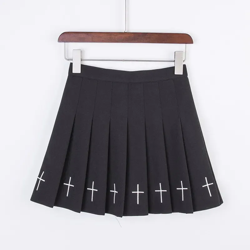 High Waist Cross Print Mini Skirts