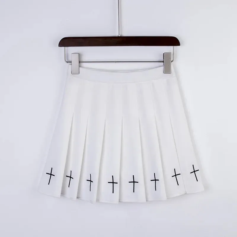 High Waist Cross Print Mini Skirts