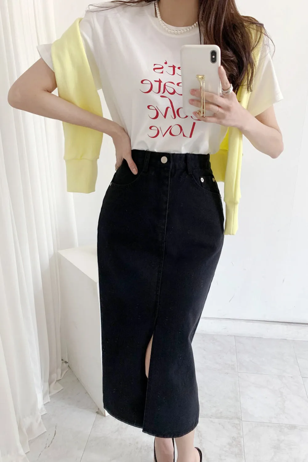 High Waist Front Split Pencil Denim Skirts