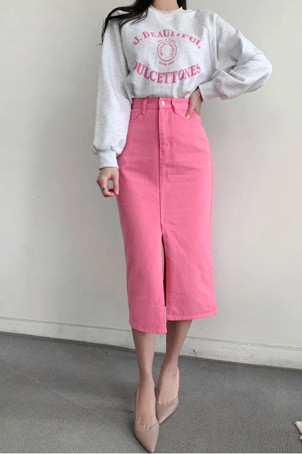 High Waist Front Split Pencil Denim Skirts