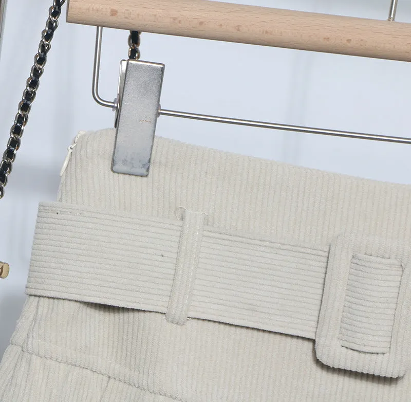 High Waist Pleated Corduroy Short Skirt
