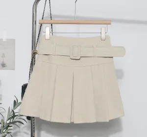 High Waist Pleated Corduroy Short Skirt