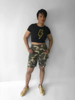 High Waisted Camo Cargo Shorts