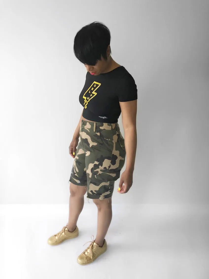High Waisted Camo Cargo Shorts
