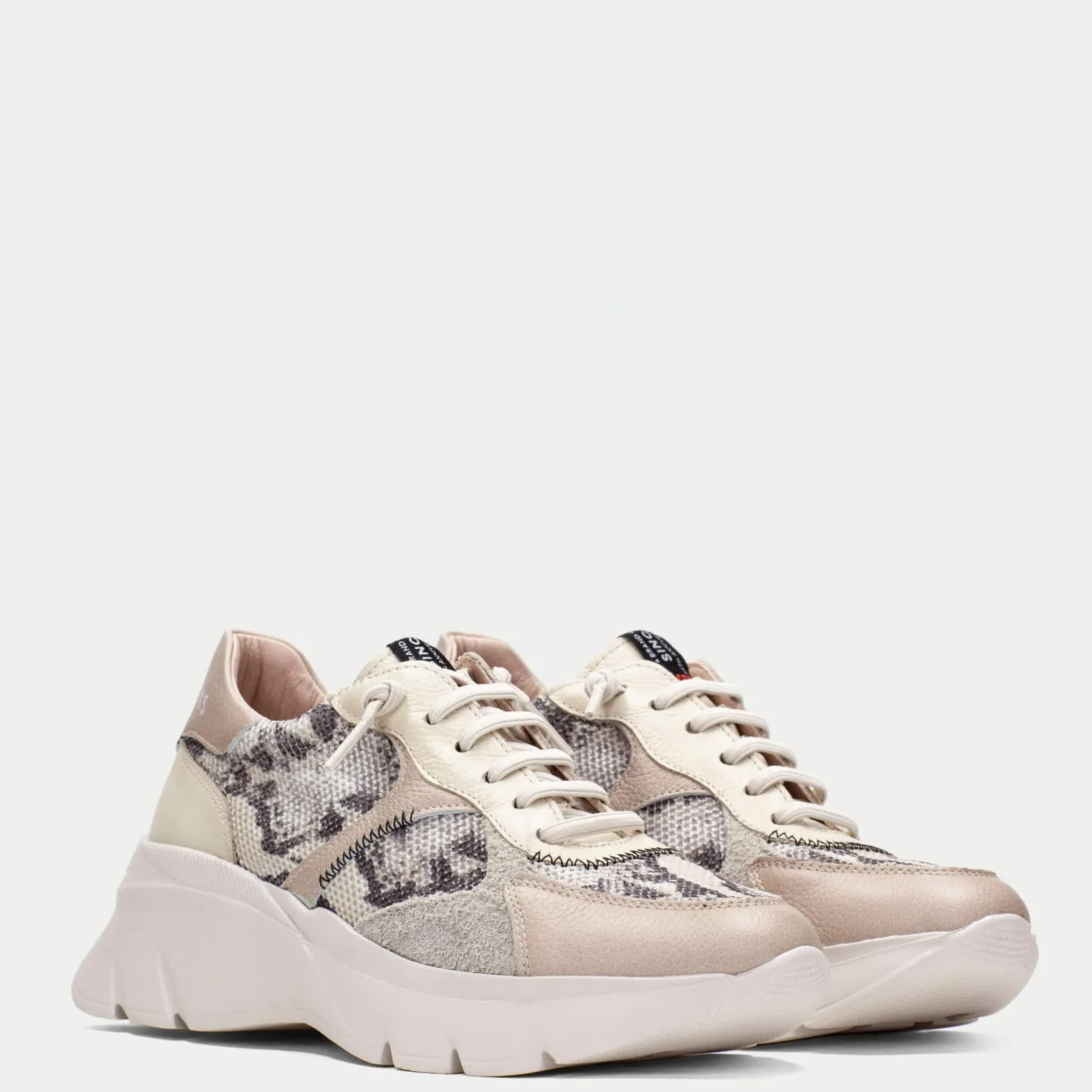 Hispanitas Taupe Leather Python Elevated Sole Sneakers