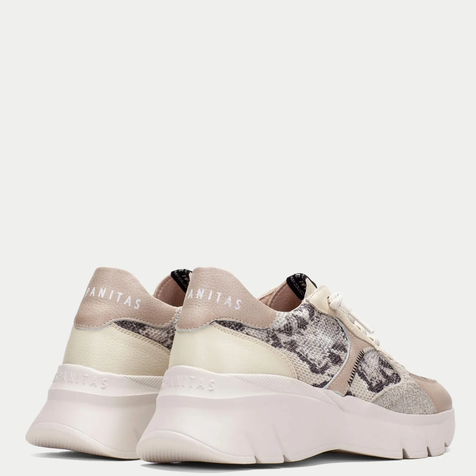 Hispanitas Taupe Leather Python Elevated Sole Sneakers