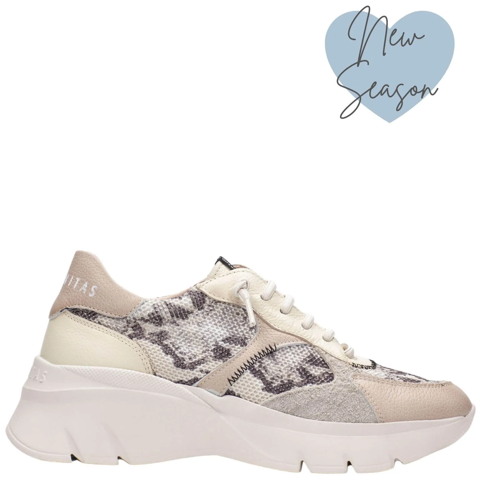 Hispanitas Taupe Leather Python Elevated Sole Sneakers