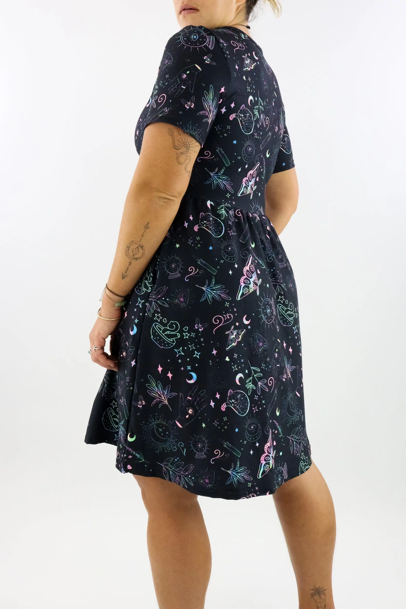 Holographic Witch - Short Sleeve Skater Dress - Knee Length - Side Pockets