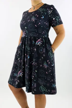 Holographic Witch - Short Sleeve Skater Dress - Knee Length - Side Pockets