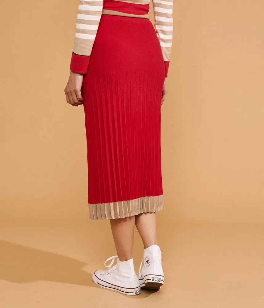 IDRISS TWO-TONE PLEATED KNIT SKIRT