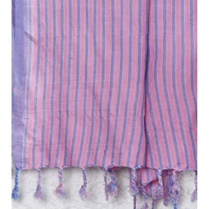 Indian Artizans - Pink with Blue Stripes Silk Dupattas